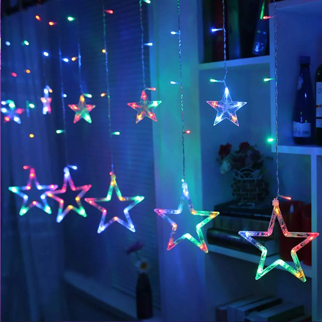 3386 12 Stars LED Curtain String Lights with 8 Flashing Modes for Home Decoration, Diwali & Wedding LED Christmas Light Indoor and Outdoor Light ,Festival Decoration (Multicolor) 3386 12 Stars LED Curtain String Lights with 8 Flashing Modes for Home Decoration, Diwali & Wedding LED Christmas Light Indoor and Outdoor Light ,Festival Decoration (Multicolor)